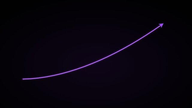 rising growth curve with an arrow head on a black background, violet color