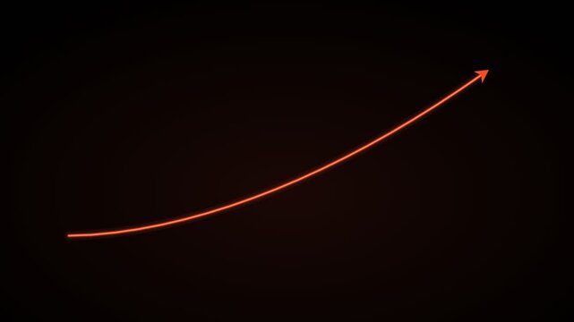rising growth curve with an arrow head on a black background, red and orange color