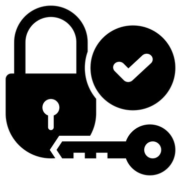 lock key unlock check security solid glyph icon