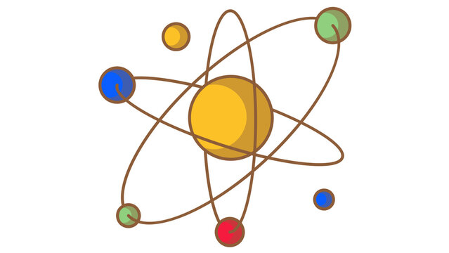 Colorful atomic structure model with orbiting electrons on a black background