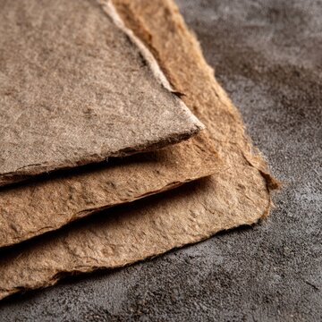 Stack of handmade paper sheets with rough edges