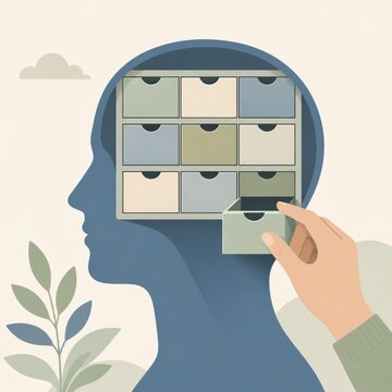Mind organization concept head silhouette with tidy drawers flat vector