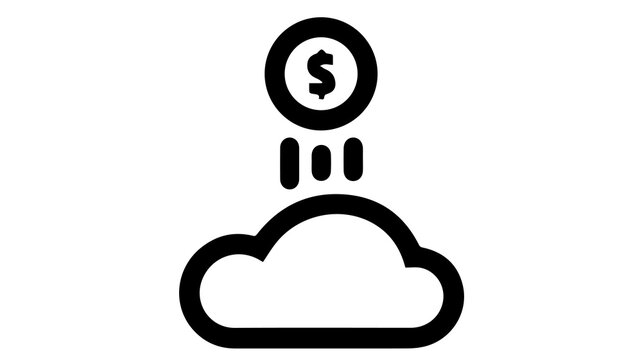 A simple icon depicting financial cloud computing, showing a dollar sign rising above a cloud, symbolizing investment and growth.