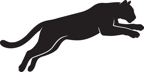 Panther silhouette vector design, big cat jumping illustration, black cougar, wild animal. © Sheplob