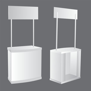 Blank White Promotional Display Stand Mockup with Header Sign