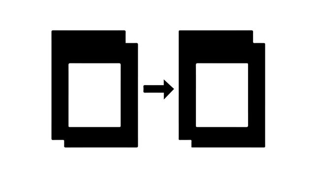 Animated arrow icon showing data transfer, file movement, or document relocation with a modern, minimalist design style