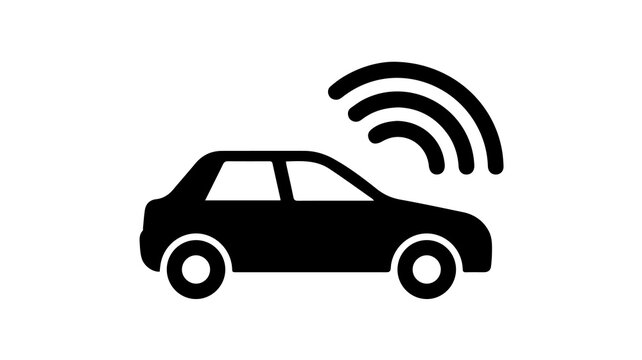 Modern car icon with wireless connectivity symbol, representing autonomous driving and future transportation technology advancements