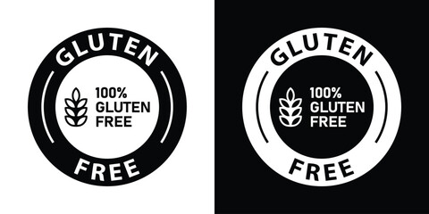 Fototapeta premium 100% gluten free certification sign with text and wheat ear vector icon pack in modern circle badge design.
