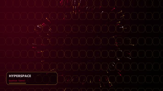 Hyperspace Quantum Tunnel interface showing geometric particles moving through a dark red hexagonal grid network