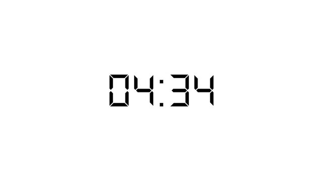 Five minute countdown.5 minute to 0 second countdown digital set icon.Abstract clock,minute,second,time concept icon animation.