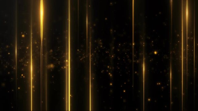 Golden light beams with sparkling particles on dark background for festive and elegant celebration effects