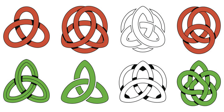 Celtic triquetra icon collection with trinity knot ornaments, cultural emblems, and traditional decorative symbols