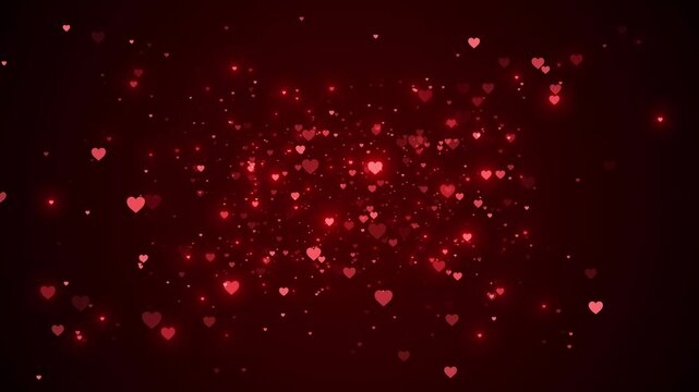 Red hearts romantic particle glowing love shapes, deep tones, soft scattered dots. Valentine , anniversary greetings, wedding promos, proposal reels, emotional slideshows, love motion overlays.