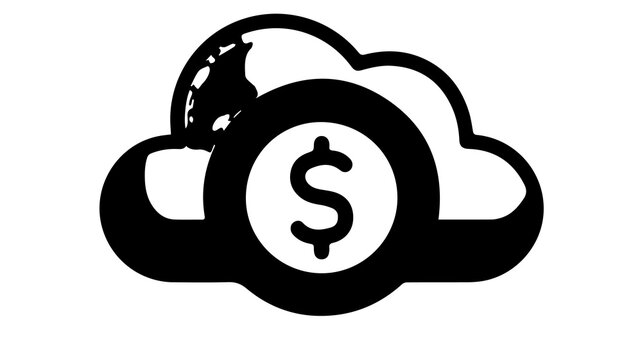 Cloud computing icon with dollar sign, representing financial technology, digital money, and online business growth opportunities