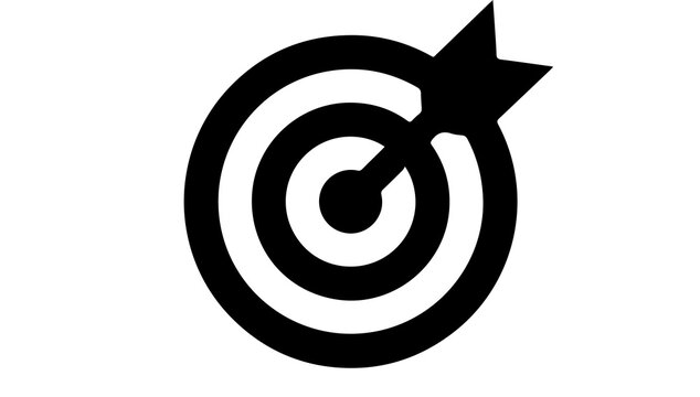 Simple black and white target icon with a prominent arrow pointing directly to the center, symbolizing focus and precision