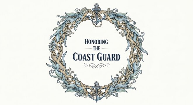 Elegant Coast Guard commemorative floral wreath with anchor centerpiece honoring maritime service, rescue and coastal guardians