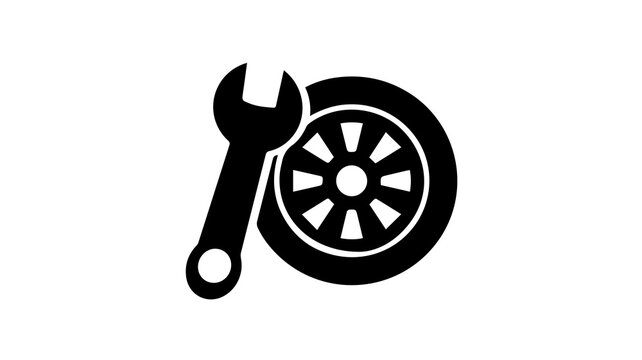 Automotive repair icon featuring a wrench and tire, symbolizing car maintenance, vehicle servicing, and automotive expertise.