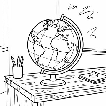 Globe on a teacher's desk in classroom setting for Knowledge Day  
