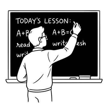 Teacher writing lesson on blackboard in classroom for Knowledge Day  
