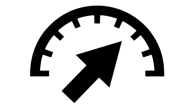 Sleek black speedometer icon displaying high speed, a modern design element for automotive and technology related projects