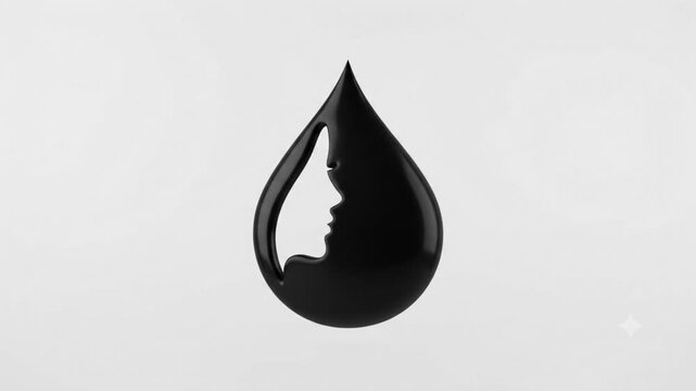 Black Water Droplet Morphing into Luxury Woman Beauty Logo Animation 4K.