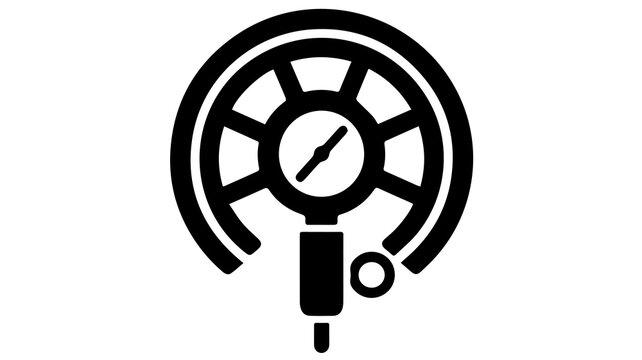 Monochrome illustration of a vintage bicycle wheel with a speedometer, representing cycling, transportation, and classic design elements.