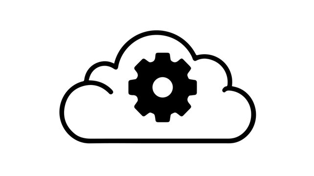 Cloud computing icon with gear symbol, representing automation, data storage, and seamless technological infrastructure solutions