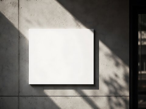 Minimalist white picture frame casting soft shadows on a textured concrete wall in modern interior
