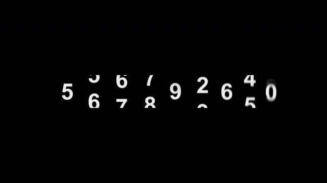 Futuristic Random Number Data Stream Featuring Rapidly Shifting White Digits, Digital Distortion, Glitch Motion and Abstract Computer Technology Aesthetic