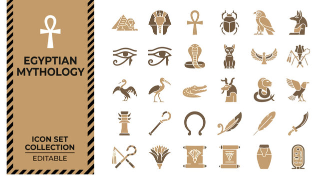 Ancient egyptian mythology symbols and cultural icon collection