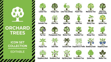 Orchard fruit trees and berry plant icon collection © Iconesia Studio