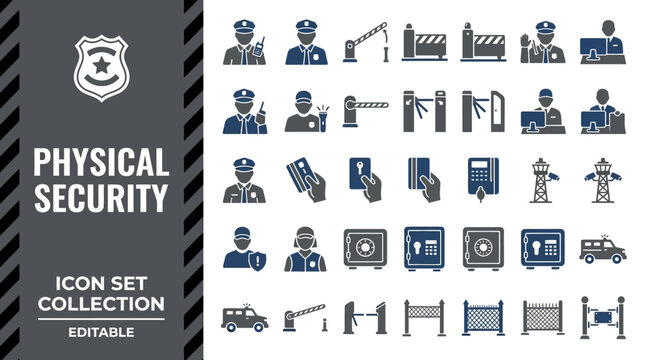 Physical security and protection service icon set
