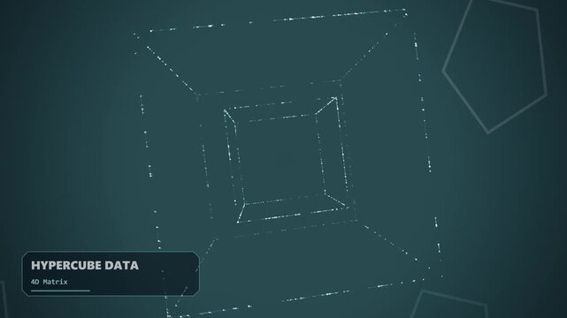 Rotating hypercube data structure displaying a complex four dimensional matrix in a virtual cyberspace environment
