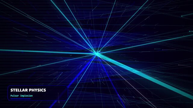 Stellar Physics Pulsar Implosion featuring glowing blue light rays radiating through deep space cosmic energy fields