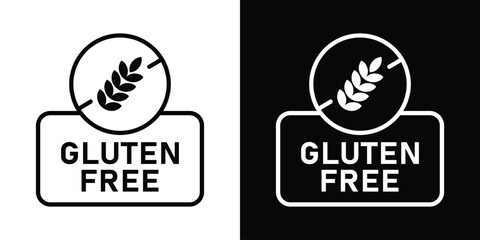 Gluten free food safety label featuring a crossed-out wheat stalk symbol inside a badge, ideal for dietary restriction signage and organic grocery packaging design vectors. © bibin