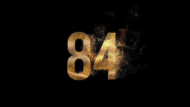 Beautiful Golden Number 84 with Golden Particles and Transparent Background, Golden Number Eighty-Four