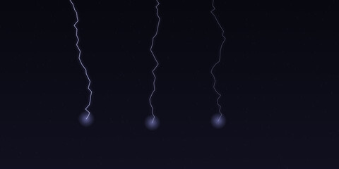 Three bright lightning bolts striking in a dark night sky © KurratulAin