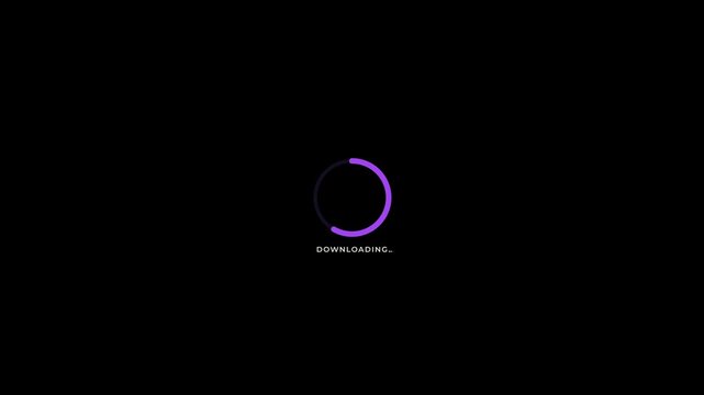 Modern Downloading Circular Loading Spinner With Purple Progress On Black Background Cloud File Transfer Software Interface Technology Animation 4K Motion Graphics