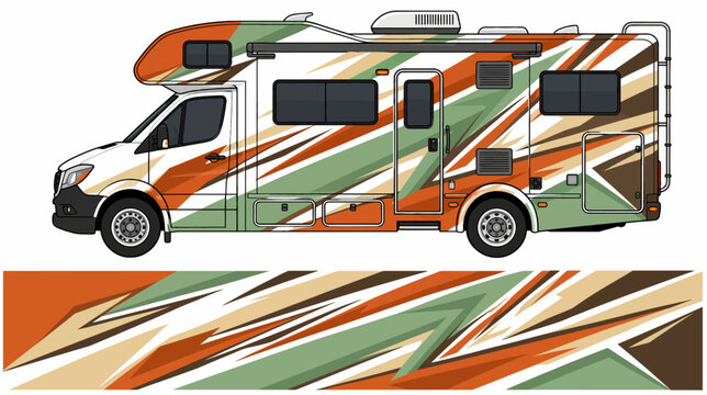 Earth tone geometric mountain motorhome wrap graphics.