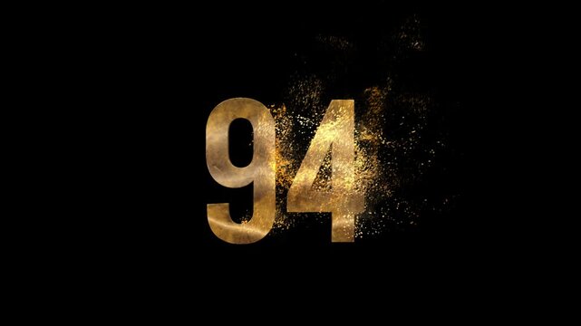 Beautiful Golden Number 94 with Golden Particles and Transparent Background, Golden Number Ninety-Four