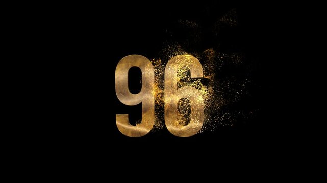 Beautiful Golden Number 96 with golden particles and transparent background, golden number ninety-six