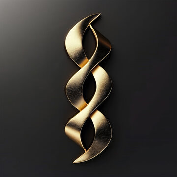 Golden abstract double helix sculpture for science and technology