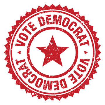 vote democrat red grunge round stamp. vote democrat stamp