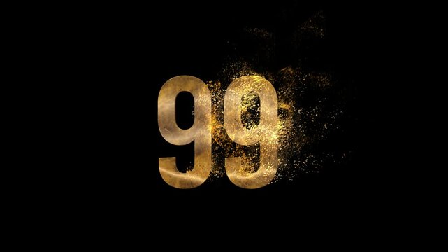 Beautiful Golden Number 99 with Golden Particles and Transparent Background, Golden Number Ninety Nine