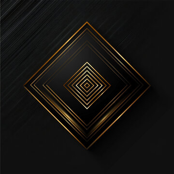 Dark abstract background with golden square lines and metallic texture