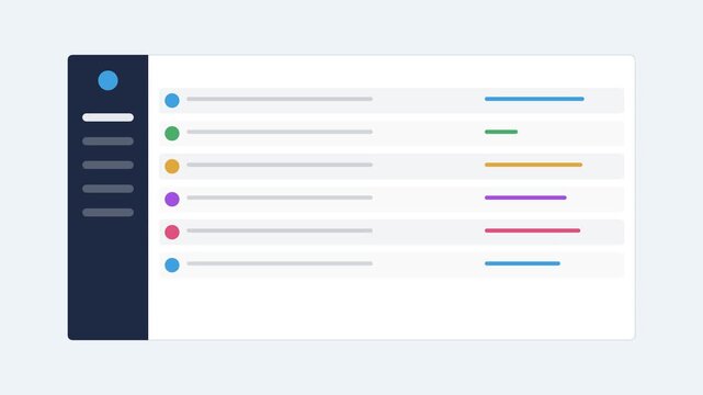 analytics dashboard with a dark sidebar and an animated data table, multicolor color scheme