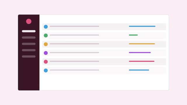 analytics dashboard with a dark sidebar and an animated data table, rose pink color scheme