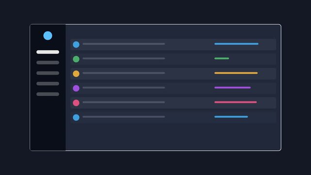 analytics dashboard with a dark sidebar and an animated data table, midnight dark color scheme