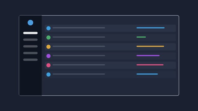 analytics dashboard with a dark sidebar and an animated data table, dark color scheme