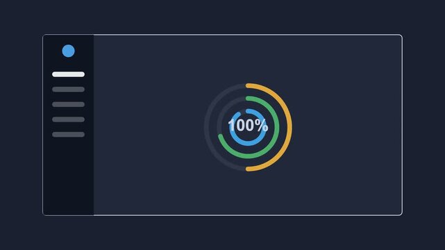 analytics dashboard with a dark sidebar and concentric radial progress rings, dark color scheme